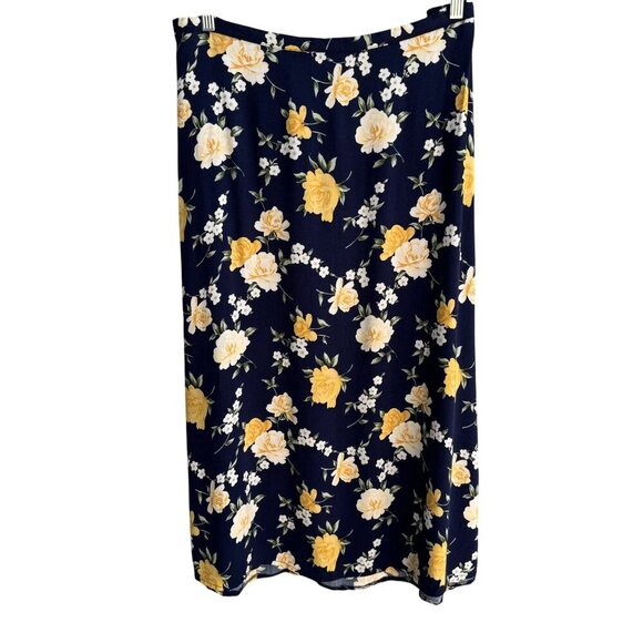 Capistrano Essentials Vintage Womens Navy Flowy Floral Midi Full Skirt 26/28 - Picture 1 of 8